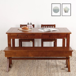 [Natural] 고무나무 원목1450 4인용 식탁세트 (의자선택)