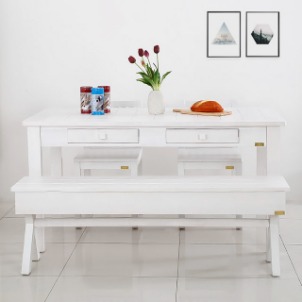 [White] 고무나무 원목 1450 4인용 식탁세트 (의자선택)