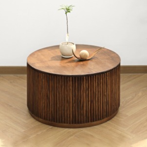 [스크래치H등급]미드센추리 모던 원목 템바보드 원형 테이블 (Brown)